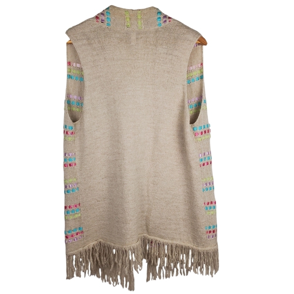 Chico's Multicolor Fringe Cardigan Vest. MED (Chico's 1). 0140 - Picture 5 of 8